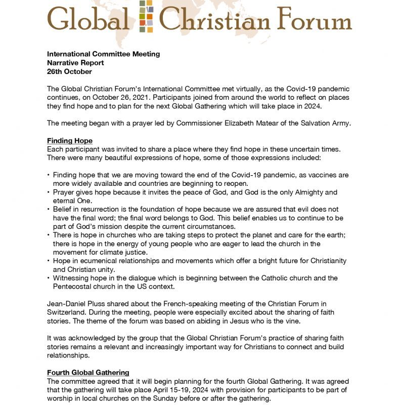 GCF International Committee virtual meeting Narrative Report